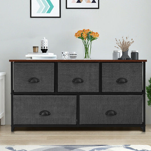 Dresser Storage Tower with 5 Foldable Cloth Storage Cubes-Black W2B