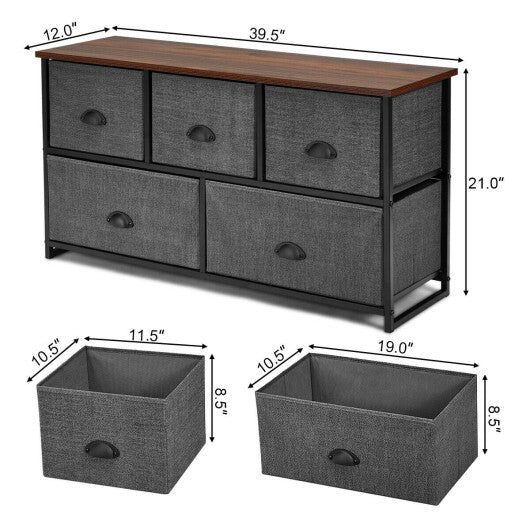 Dresser Storage Tower with 5 Foldable Cloth Storage Cubes-Black W2B