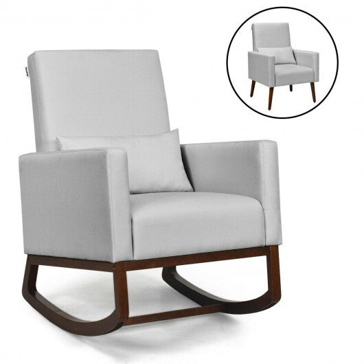2-in-1 Fabric Upholstered Rocking Chair with Pillow-Light Gray - Color: Light Gray W2B