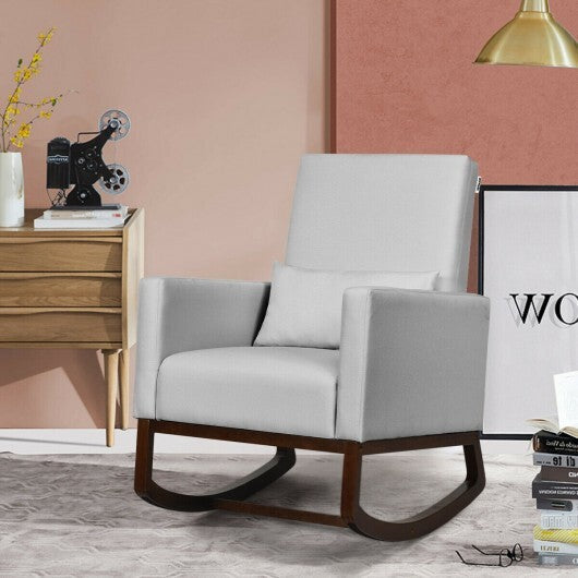 2-in-1 Fabric Upholstered Rocking Chair with Pillow-Light Gray - Color: Light Gray W2B