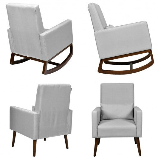 2-in-1 Fabric Upholstered Rocking Chair with Pillow-Light Gray - Color: Light Gray W2B