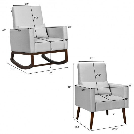 2-in-1 Fabric Upholstered Rocking Chair with Pillow-Light Gray - Color: Light Gray W2B