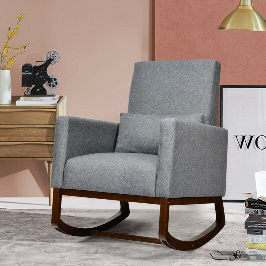 2-in-1 Fabric Upholstered Rocking Chair with Pillow-Beige