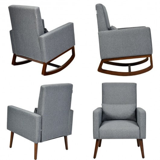 2-in-1 Fabric Upholstered Rocking Chair with Pillow-Beige