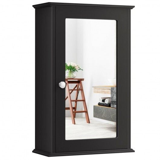 Bathroom Wall Cabinet with Single Mirror Door-Brown - Color: Brown W2B