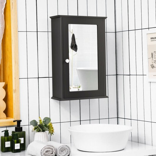 Bathroom Wall Cabinet with Single Mirror Door-Brown - Color: Brown W2B