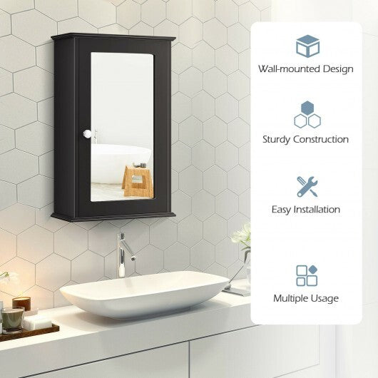 Bathroom Wall Cabinet with Single Mirror Door-Brown - Color: Brown W2B