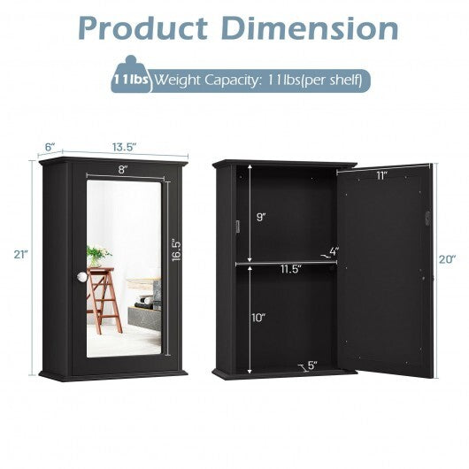 Bathroom Wall Cabinet with Single Mirror Door-Brown - Color: Brown W2B