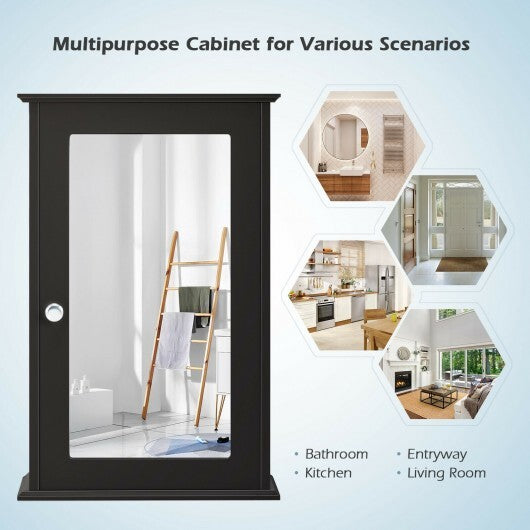 Bathroom Wall Cabinet with Single Mirror Door-Brown - Color: Brown W2B