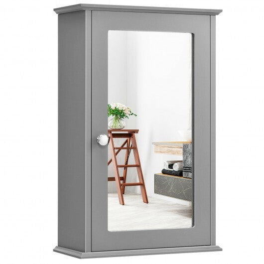 Bathroom Wall Cabinet with Single Mirror Door-Gray - Color: Gray W2B