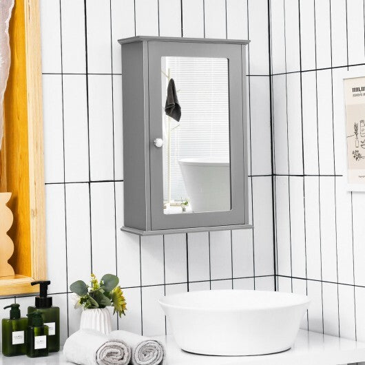 Bathroom Wall Cabinet with Single Mirror Door-Gray - Color: Gray W2B