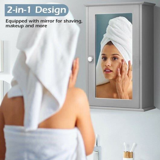 Bathroom Wall Cabinet with Single Mirror Door-Gray - Color: Gray W2B