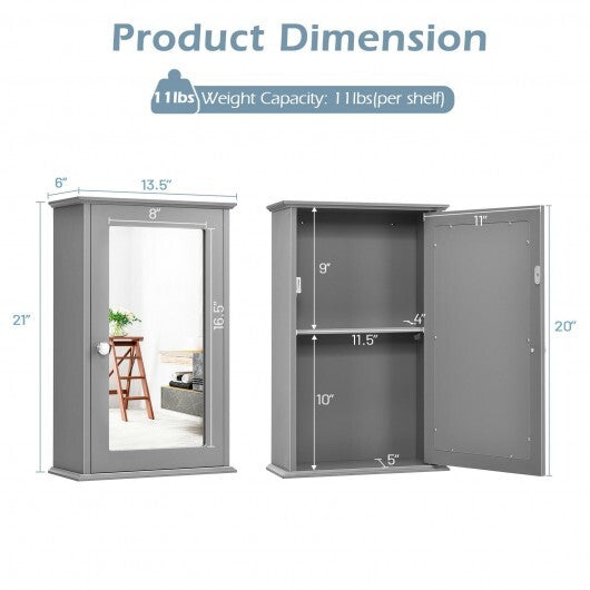 Bathroom Wall Cabinet with Single Mirror Door-Gray - Color: Gray W2B