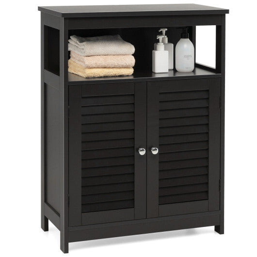 Wood Freestanding Bathroom Storage Cabinet with Double Shutter Door-Black - Color: Black W2B