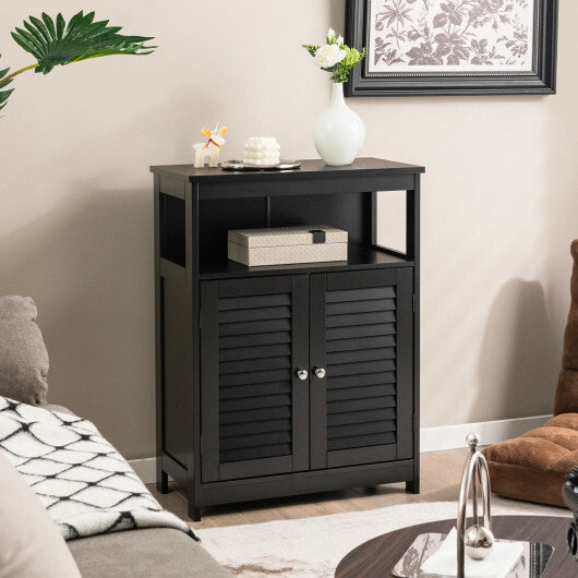 Wood Freestanding Bathroom Storage Cabinet with Double Shutter Door-Black - Color: Black W2B