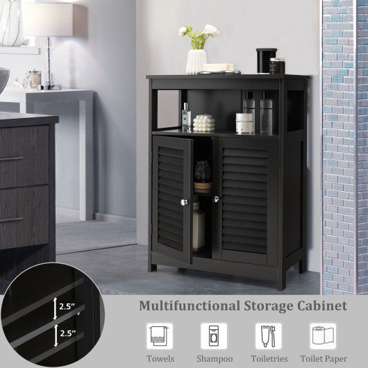 Wood Freestanding Bathroom Storage Cabinet with Double Shutter Door-Black - Color: Black W2B