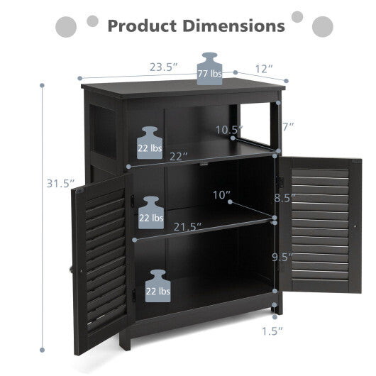 Wood Freestanding Bathroom Storage Cabinet with Double Shutter Door-Black - Color: Black W2B