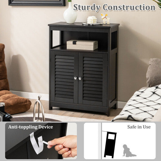 Wood Freestanding Bathroom Storage Cabinet with Double Shutter Door-Black - Color: Black W2B