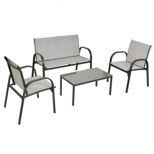 4 Pieces Patio Furniture Set with Glass Top Coffee Table-Black W2B