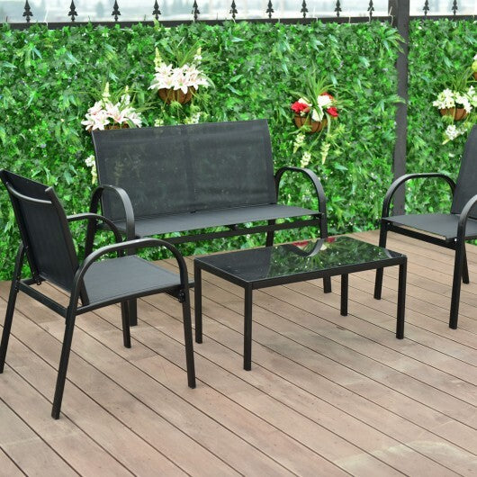 4 Pieces Patio Furniture Set with Glass Top Coffee Table-Black W2B