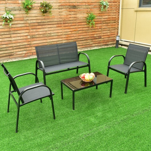 4 Pieces Patio Furniture Set with Glass Top Coffee Table-Black W2B