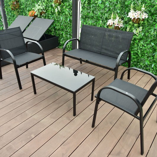 4 Pieces Patio Furniture Set with Glass Top Coffee Table-Black W2B