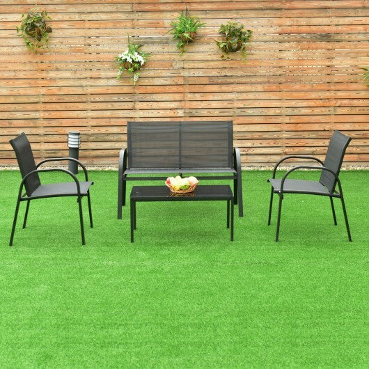 4 Pieces Patio Furniture Set with Glass Top Coffee Table-Black W2B
