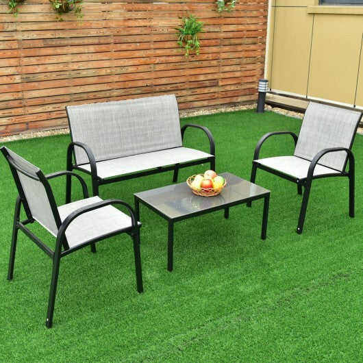 4 Pieces Patio Furniture Set with Glass Top Coffee Table-Black W2B