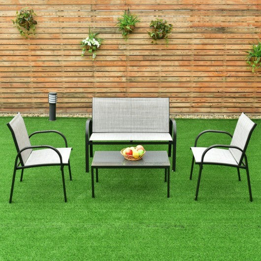 4 Pieces Patio Furniture Set with Glass Top Coffee Table-Black W2B