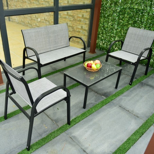 4 Pieces Patio Furniture Set with Glass Top Coffee Table-Black W2B