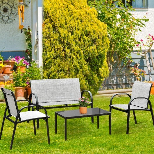 4 Pieces Patio Furniture Set with Glass Top Coffee Table-Black W2B