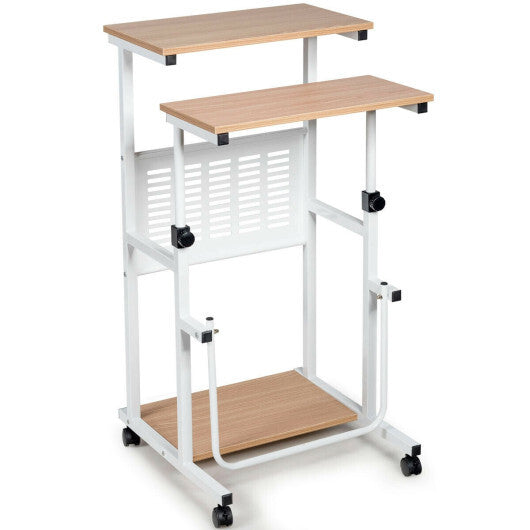Height Adjustable Mobile Computer Stand-Up Desk with Two Modes-White W2B