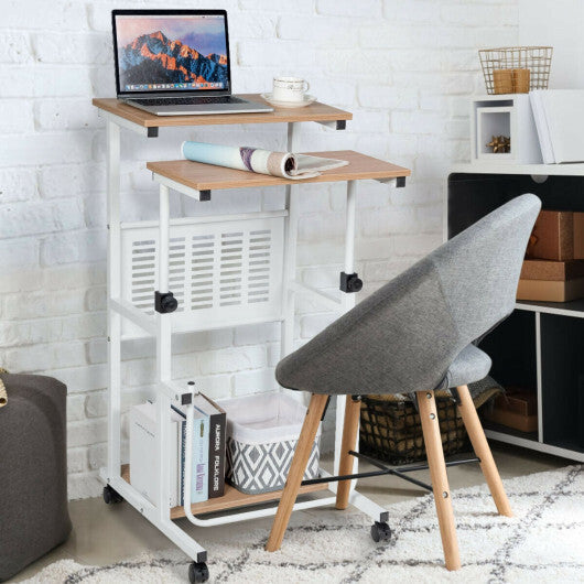 Height Adjustable Mobile Computer Stand-Up Desk with Two Modes-White W2B