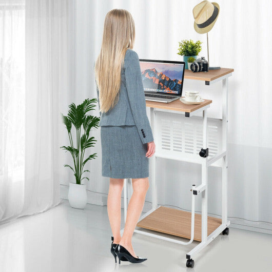 Height Adjustable Mobile Computer Stand-Up Desk with Two Modes-White W2B