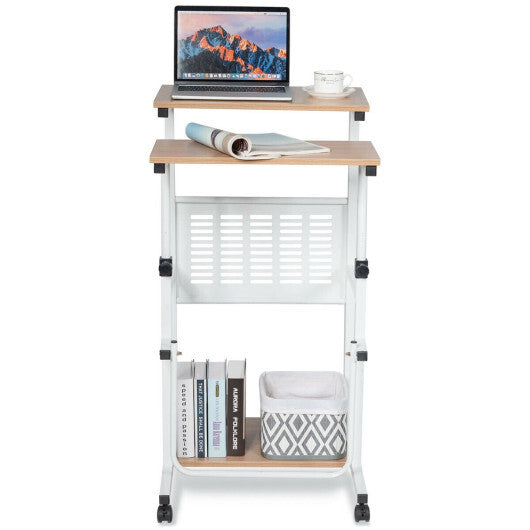 Height Adjustable Mobile Computer Stand-Up Desk with Two Modes-White W2B