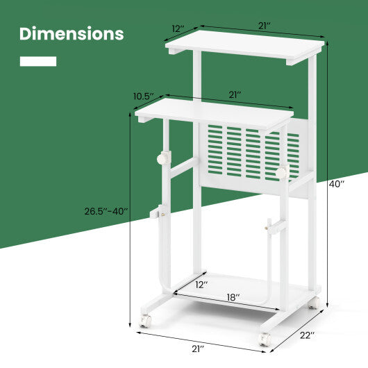 Height Adjustable Mobile Computer Stand-Up Desk with Two Modes-White W2B