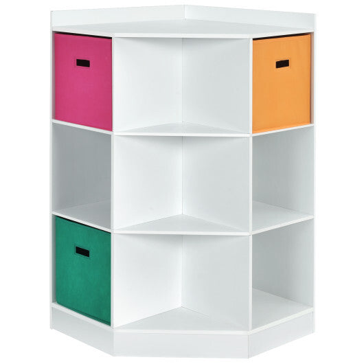 3-Tier Kids Storage Shelf Corner Cabinet with 3 Baskets-Gray W2B