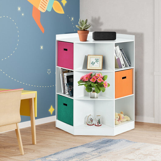 3-Tier Kids Storage Shelf Corner Cabinet with 3 Baskets-Gray W2B