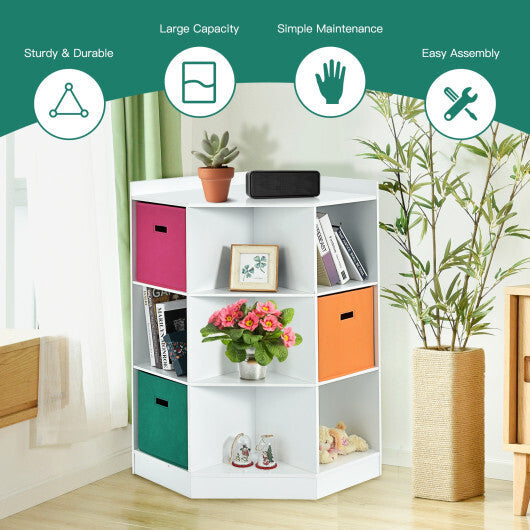 3-Tier Kids Storage Shelf Corner Cabinet with 3 Baskets-Gray W2B