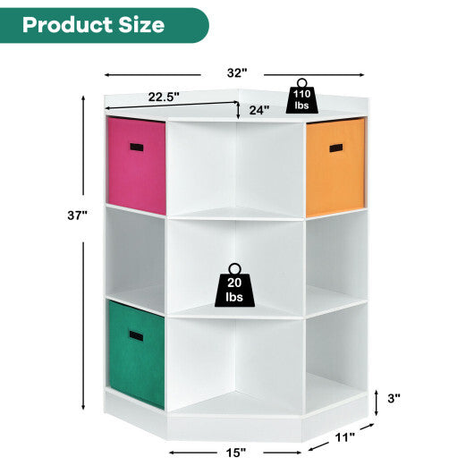 3-Tier Kids Storage Shelf Corner Cabinet with 3 Baskets-Gray W2B