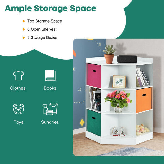 3-Tier Kids Storage Shelf Corner Cabinet with 3 Baskets-Gray W2B
