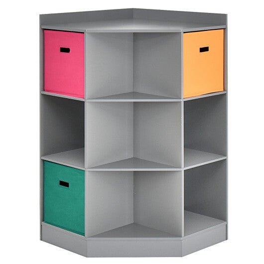 3-Tier Kids Storage Shelf Corner Cabinet with 3 Baskets-Gray W2B