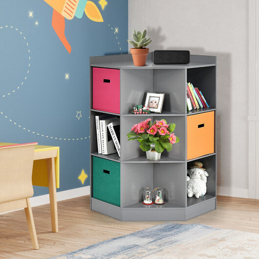 3-Tier Kids Storage Shelf Corner Cabinet with 3 Baskets-Gray W2B