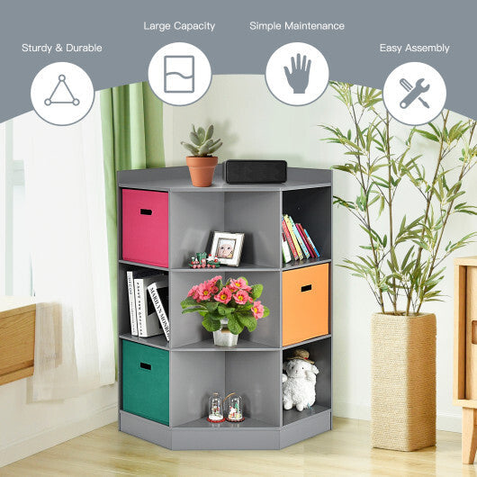 3-Tier Kids Storage Shelf Corner Cabinet with 3 Baskets-Gray W2B
