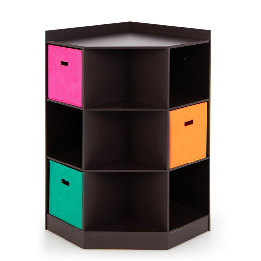 3-Tier Kids Storage Shelf Corner Cabinet with 3 Baskets-Gray W2B
