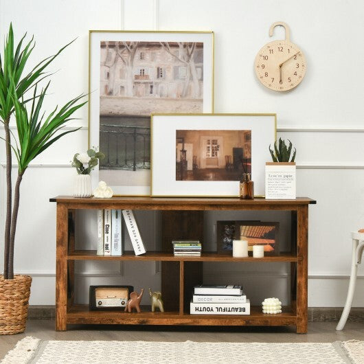3 Tier Wood TV Stand for 55-Inch with Open Shelves and X-Shaped Frame-Brown W2B