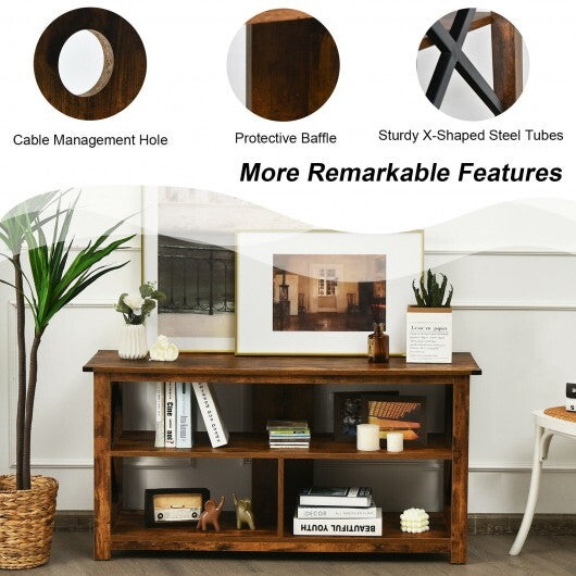 3 Tier Wood TV Stand for 55-Inch with Open Shelves and X-Shaped Frame-Brown W2B