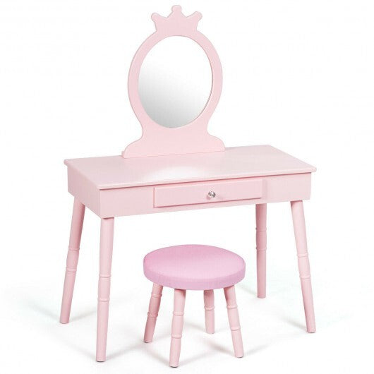 Kids Vanity Makeup Table & Chair Set Make Up Stool-White