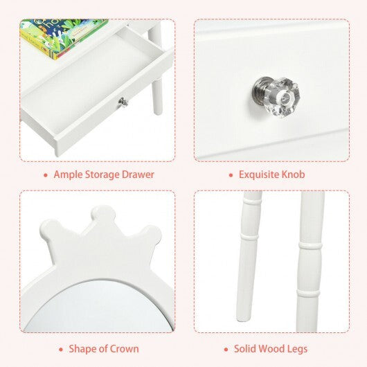 Kids Vanity Makeup Table & Chair Set Make Up Stool-White - Color: White W2B