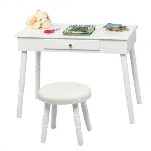 Kids Vanity Makeup Table & Chair Set Make Up Stool-White - Color: White W2B